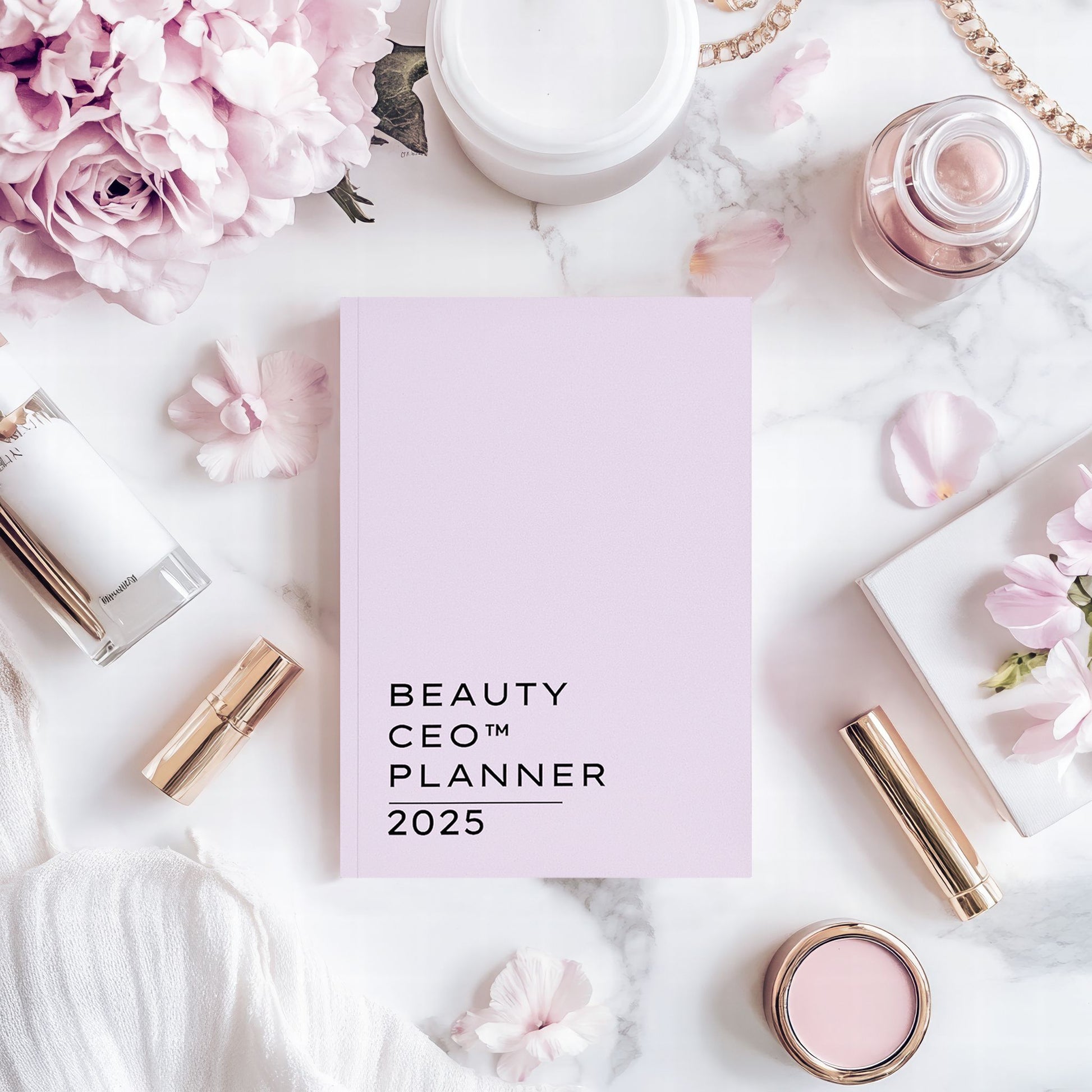 Beauty CEO Planner - Pink Desktop with cosmetics